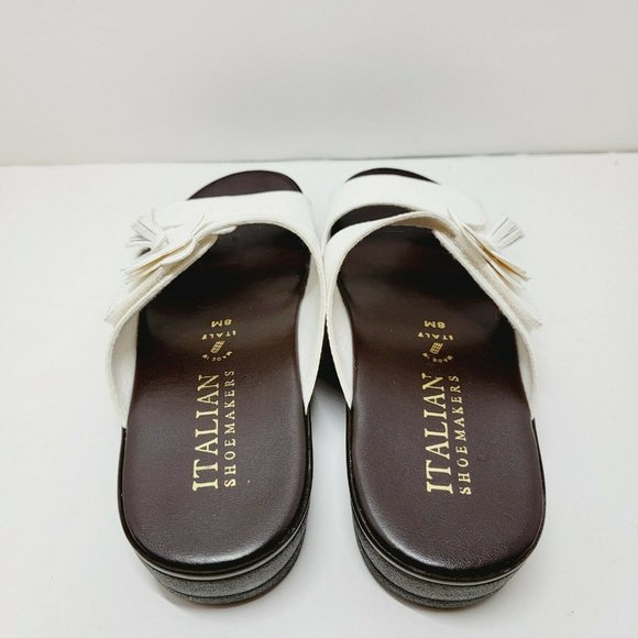 Italian Shoemakers Women Sz 8M White Leather Flower Slide On Relax Sandal Italy - Picture 4 of 10